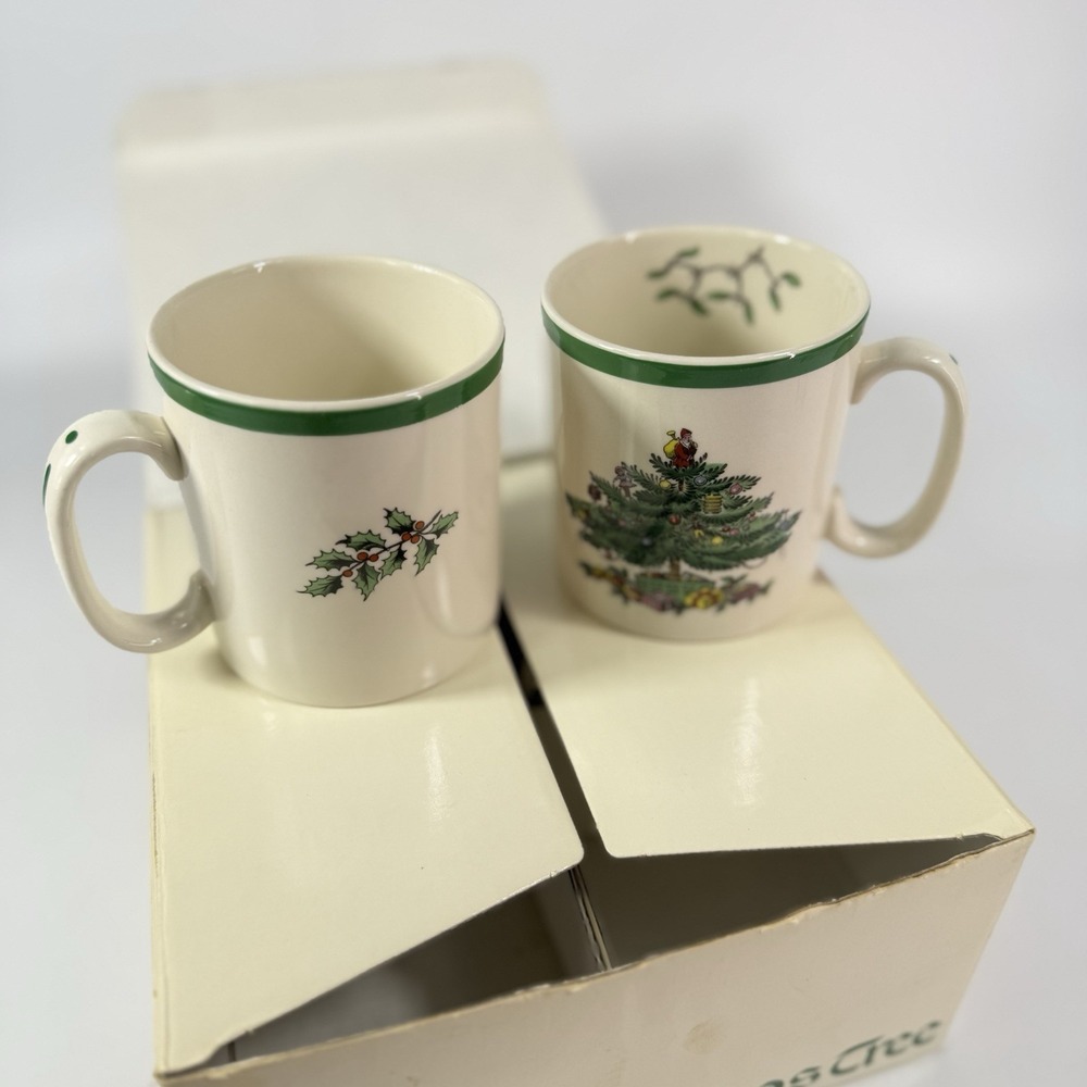 Vintage Spode Tom & Jerry Christmas Tree 8oz Coffee Tea Mugs Cups Set Of 4
